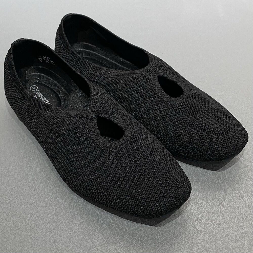 Comfort & Soft Knit Flats Black Square Toe Keyhole Women’s 8 Slip On Lightweight